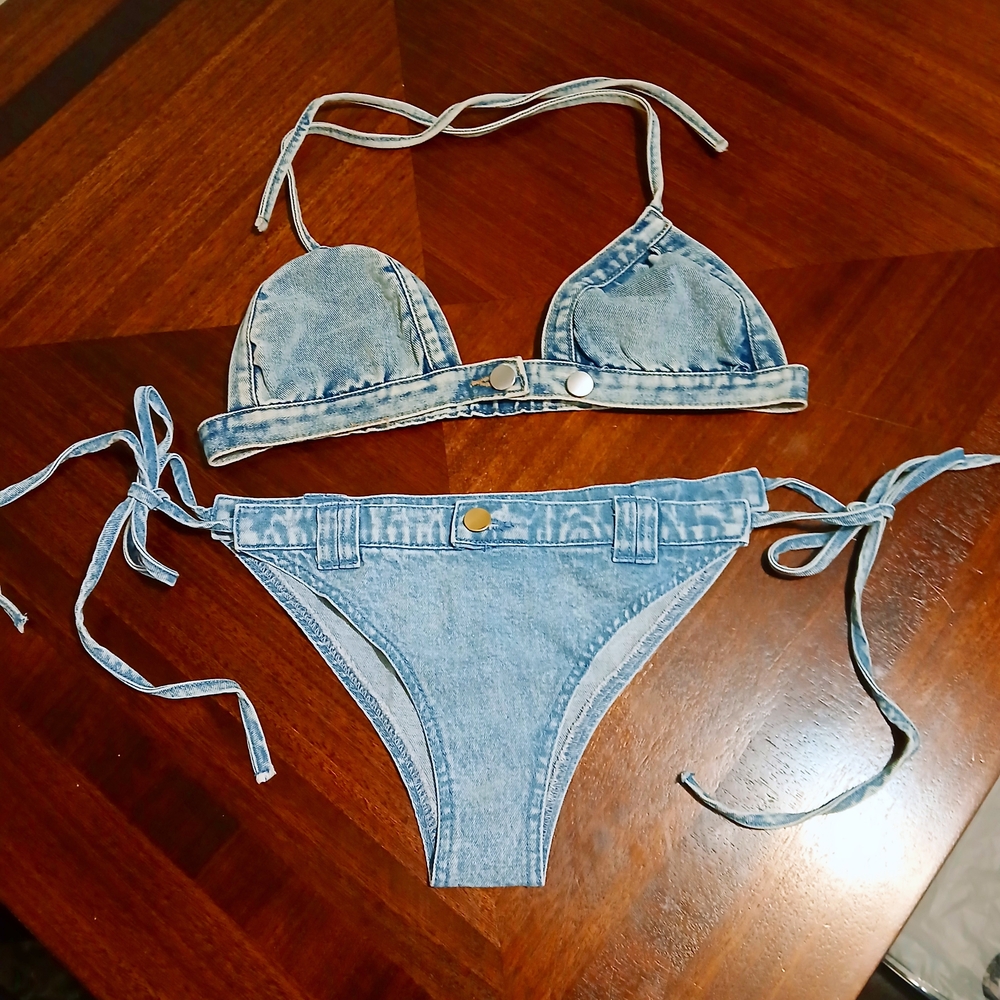 SHEIN Light Blue Denim Bikini Sz Med